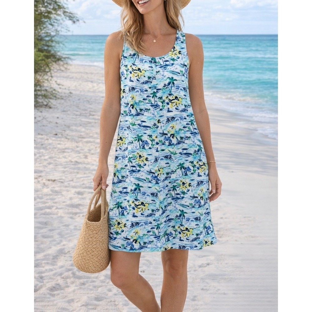 EUC J. Jill Women's Love Linen Midi Dress XS Blue Coastal